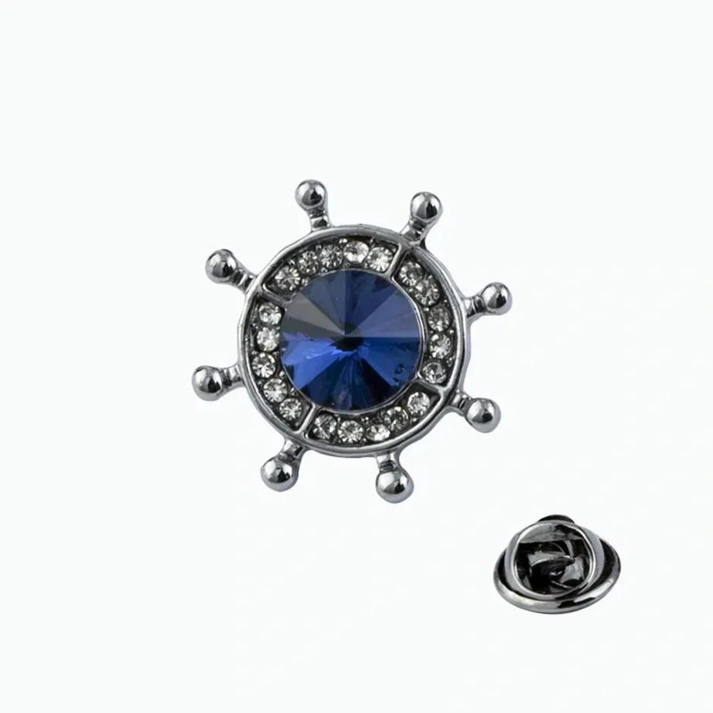Crystal Ship Wheel Lapel Pin - Men's Accessory